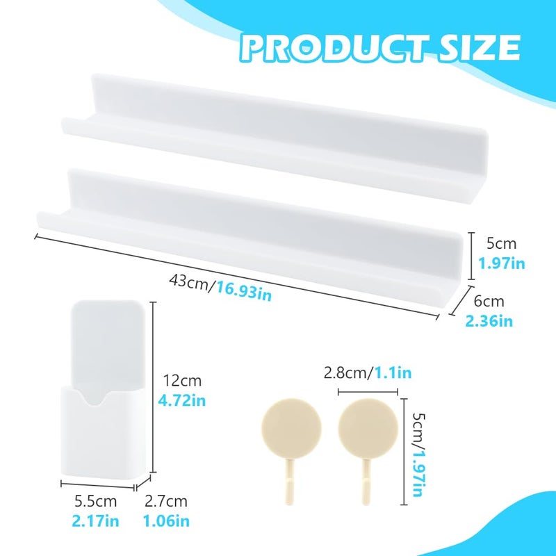 HONUTIGE Magnetic Book Shelf for Whiteboard, Magnetic Book Holder File Rack with a Pen Container and Two Hook Acrylic Book Shelves Metal Floating Book Display Shelf for Teacher Kids Room Office(White) - Image 2